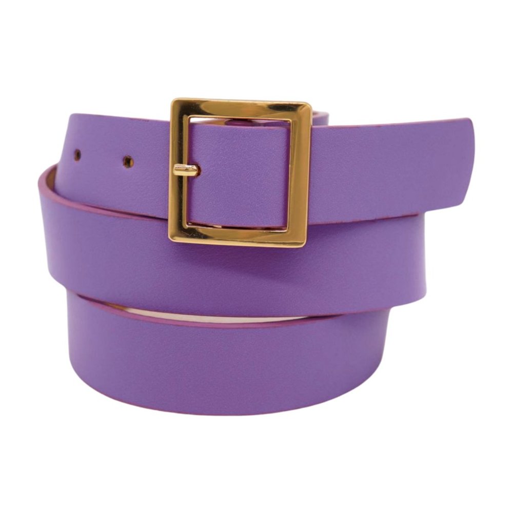 New Women Lavender Faux Leather Skinny Belt Gold Metal Square Buckle Size S M